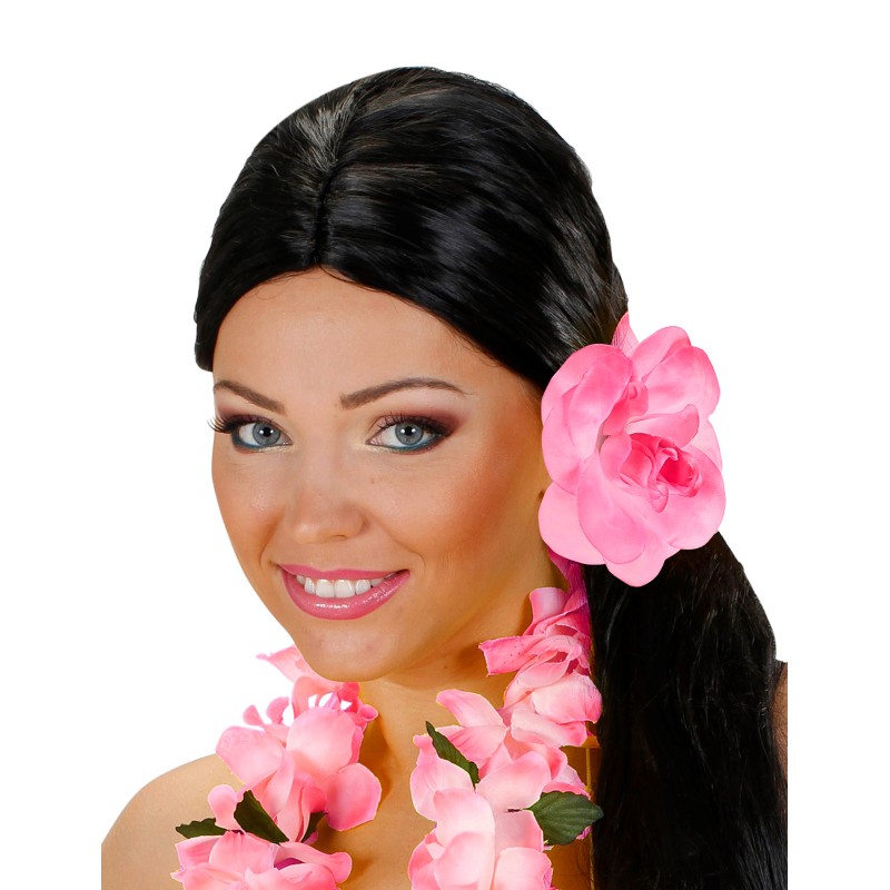 Fleur rose avec élastique pour cheveux