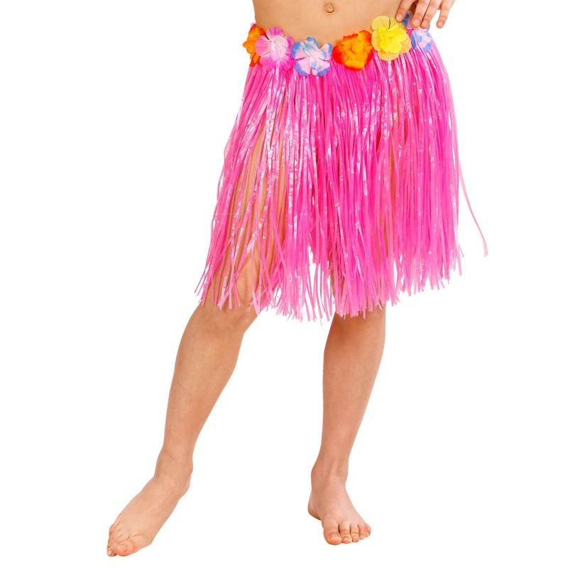 Jupe Hawaienne rose avec ceintures Ã  fleurs enfant