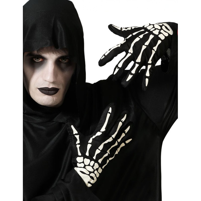 Gants larges squelette noir et blanc adulte
