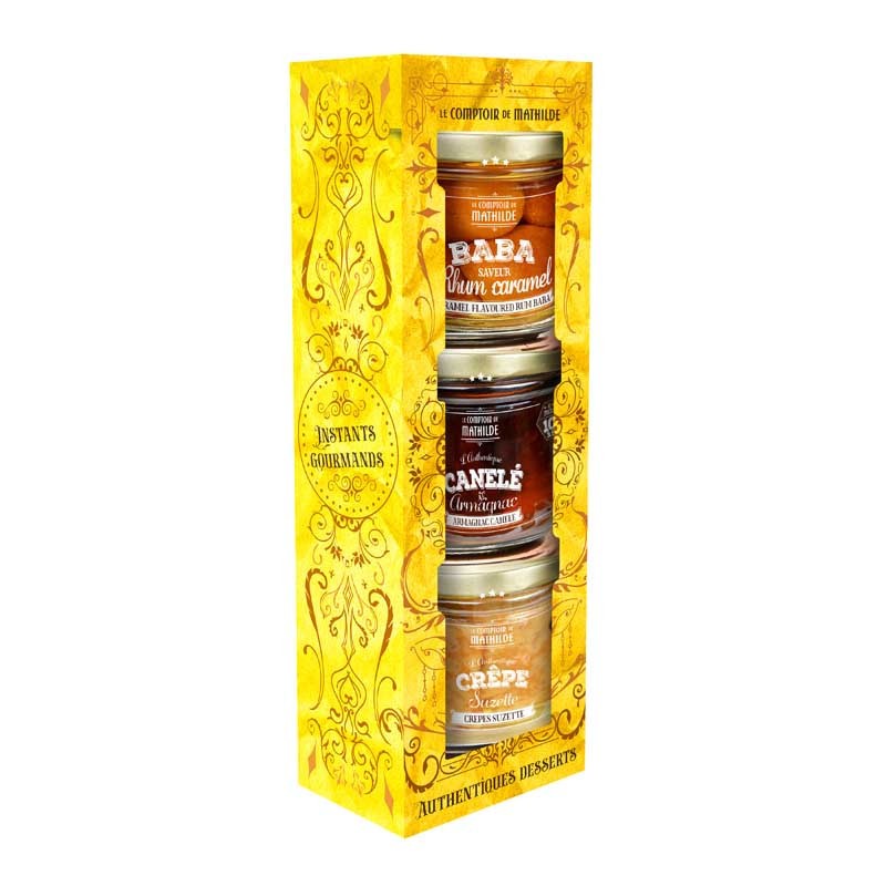 Coffret Authentiques Desserts 3X100G Baba Rhum Caramel - Canelé Armagnac - Crêpes Suzette