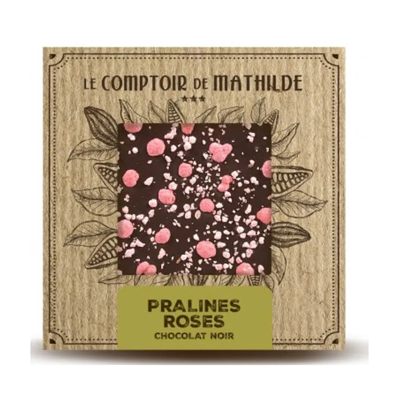 Tablette Chocolat Noir Pralines Roses 80G