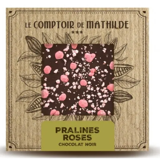 Tablette Chocolat Noir Pralines Roses 80G