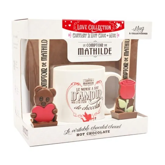 Coffret 2 Hot Chocolate Sujets Assortis + Mug Love 2X30G