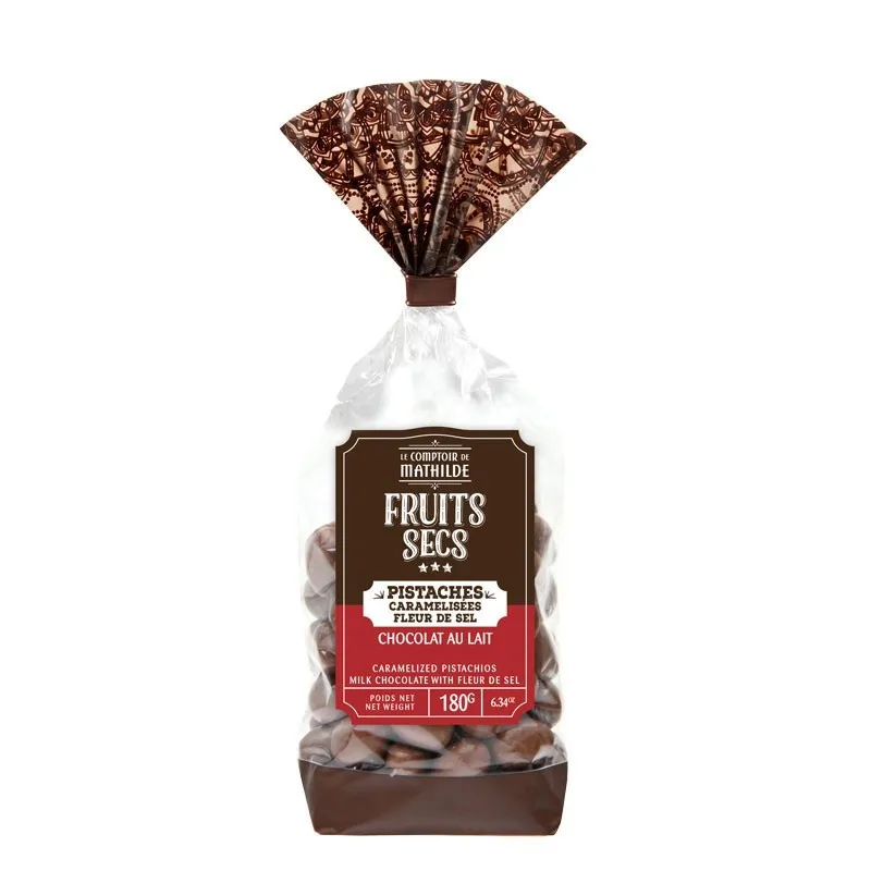 Pistaches enrobées de chocolat au lait fleur de sel 180g
