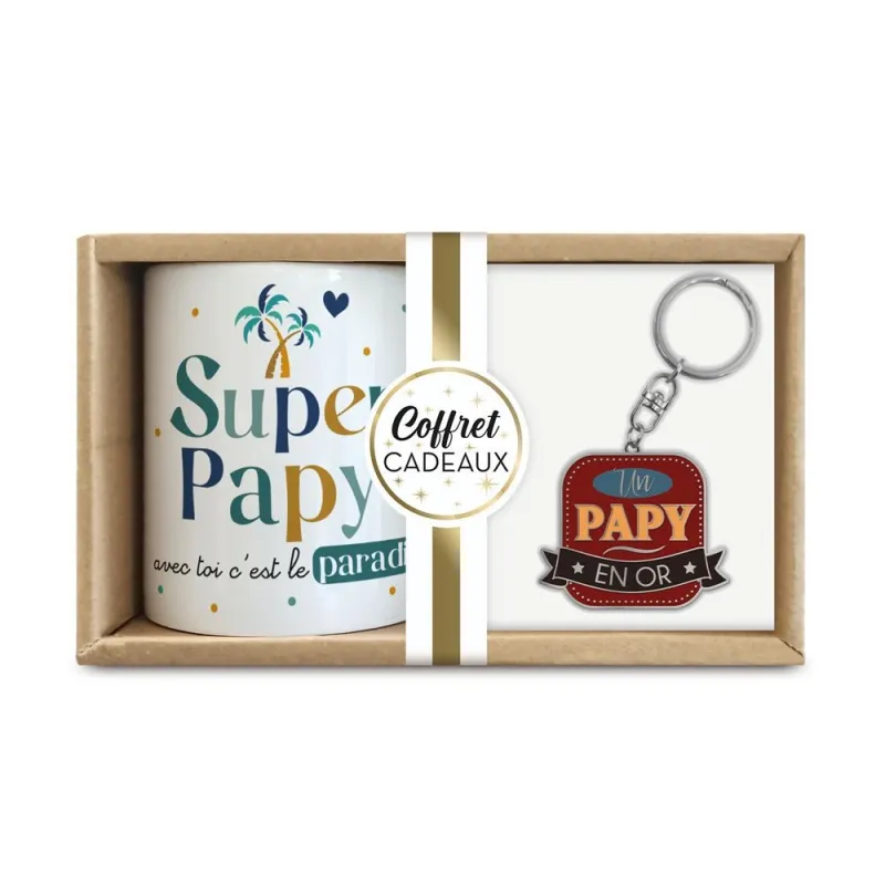 COFFRET MUG PORTE CLE "PAPY EN OR"