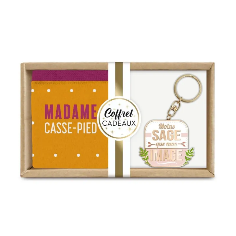 COFFRET CHAUSSETTES/PORTE CLE "MOINS SAGE..."