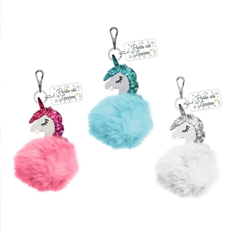 BIJOUX DE SAC LICORNE POMPON STRASS