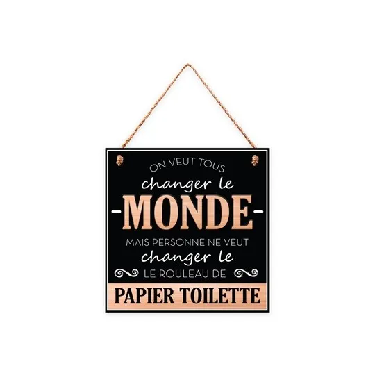 PLAQUE BOIS "LE MONDE" 20X20CMS