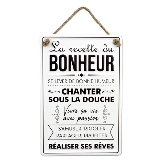 PLAQUE METAL "RECETTE DU BONHEUR"