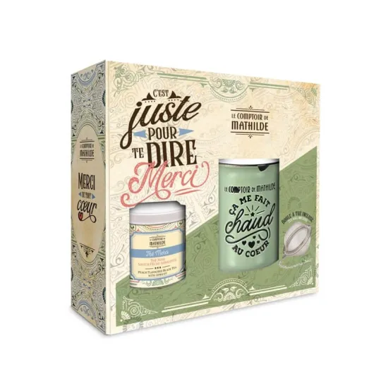 Coffret "Merci" Thé + Mug + Boule à Thé 25G