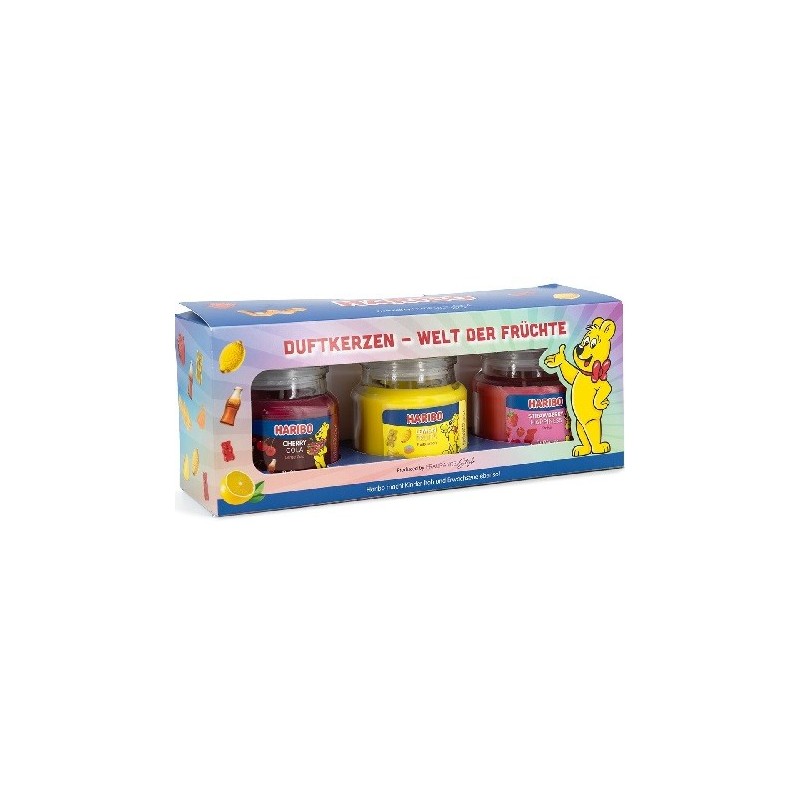 Lot de 3 Bougies Parfumées Haribo - Citron, Cerise Cola, Fraise Bonheur - 3 x 85g