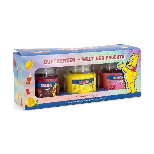 Lot de 3 Bougies Parfumées Haribo - Citron, Cerise Cola, Fraise Bonheur - 3 x 85g