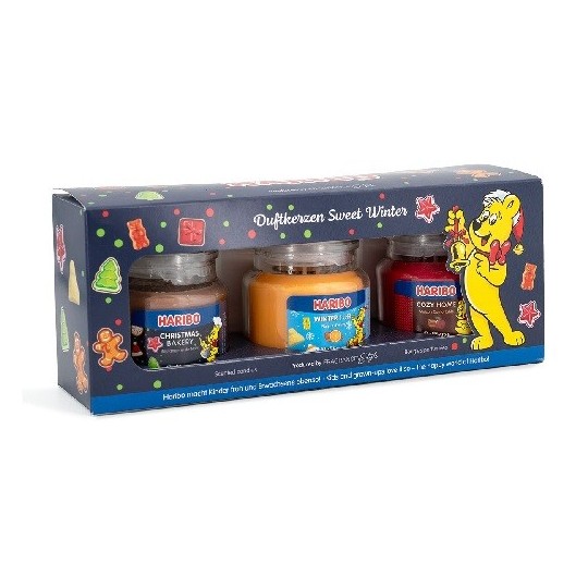 Lot de 3 bougies parfumées Haribo Sweet Winter - Boulangerie de Noël, Plaisir d’hiver, Maison douillette - 3 x 85g