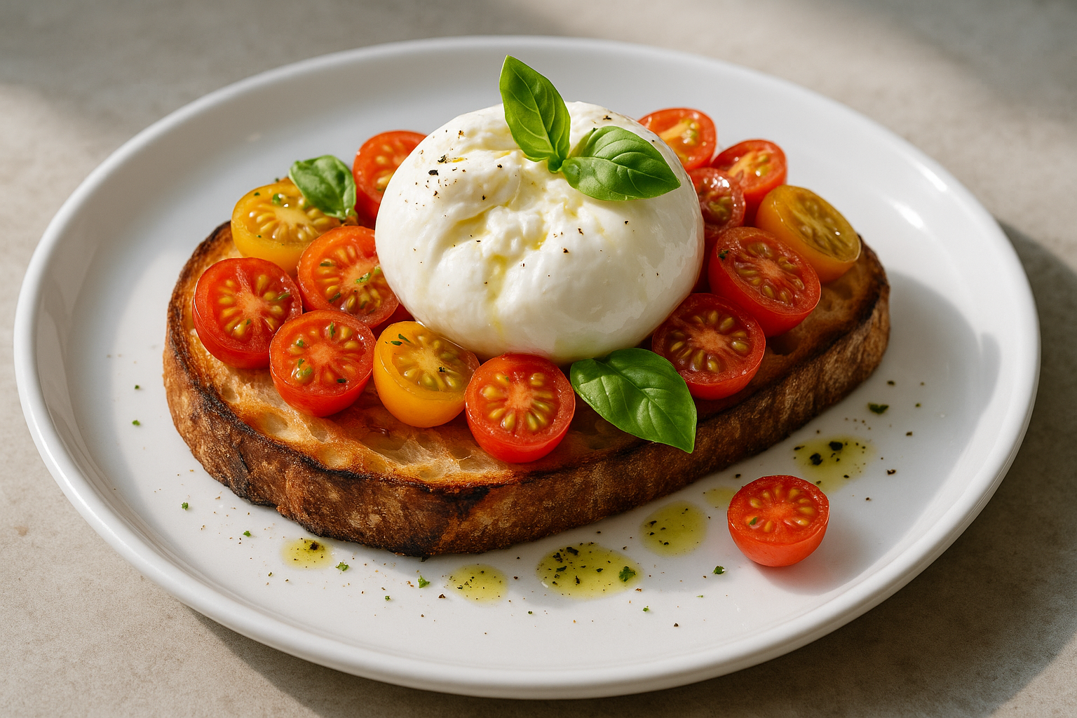Toasts à la burrata et aux tomates cerises