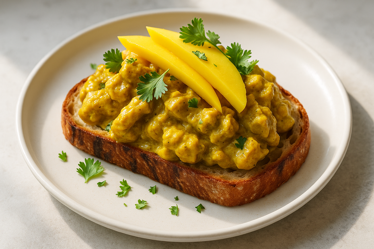 Toast Exotique Poulet au Curry et Mangue Fraîche