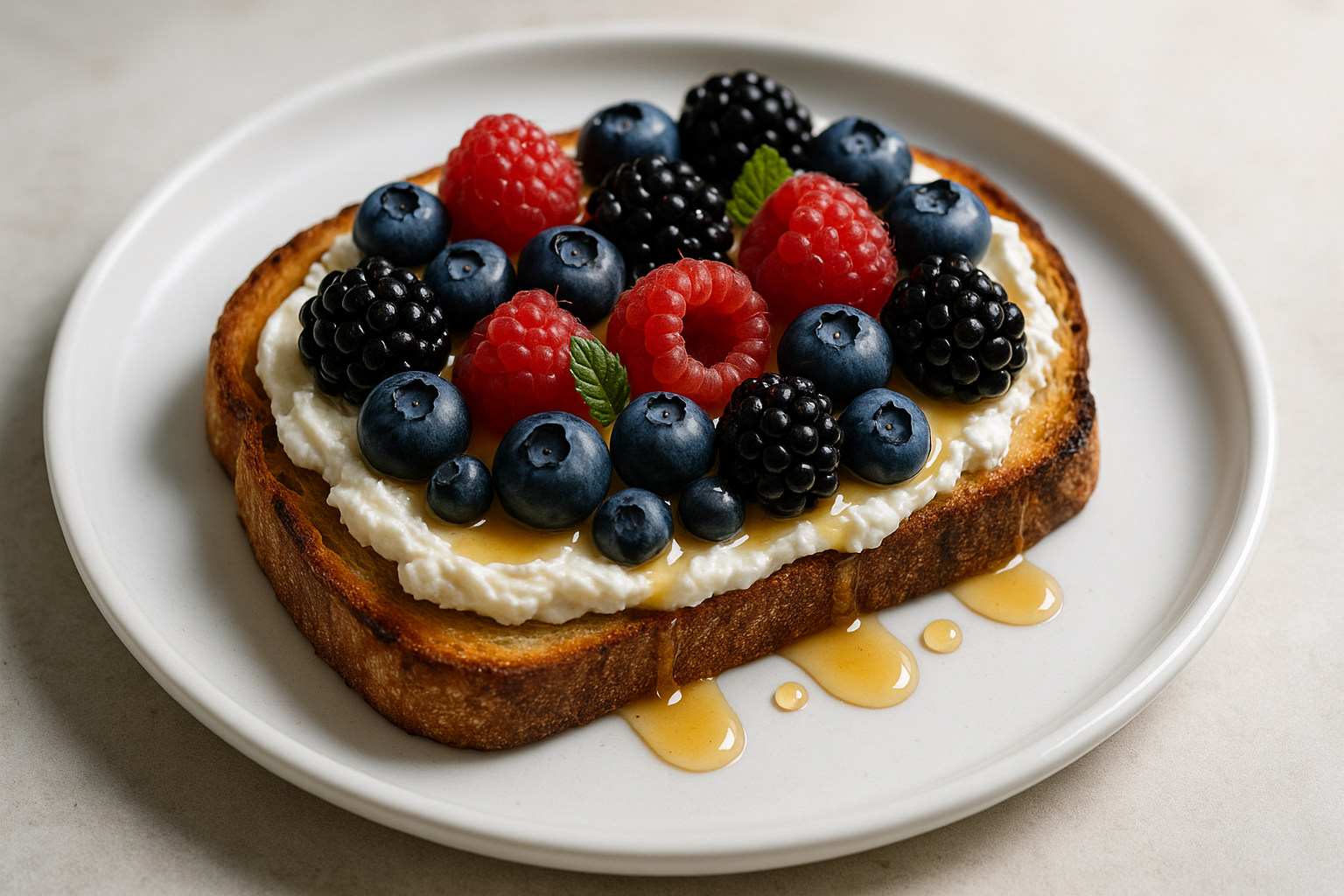 Toasts à la ricotta, miel et fruits rouges
