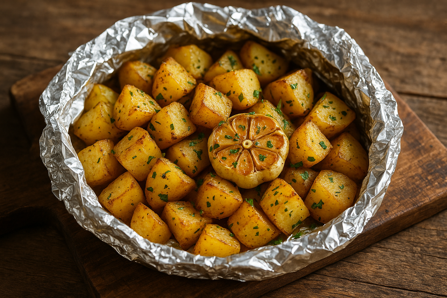 Pommes de terre en papillote à l’ail et aux fines herbes
