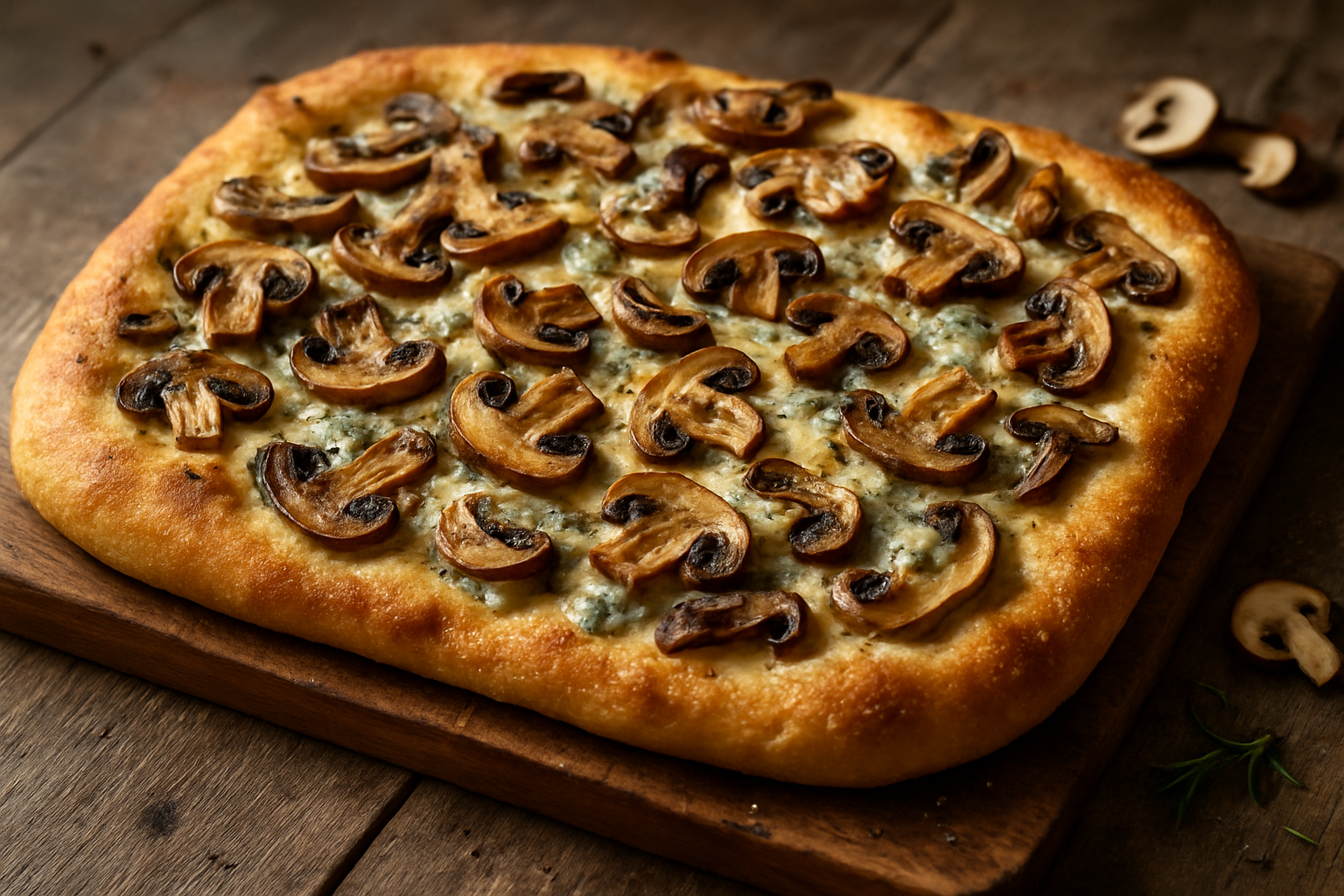 Focaccia aux champignons et au gorgonzola