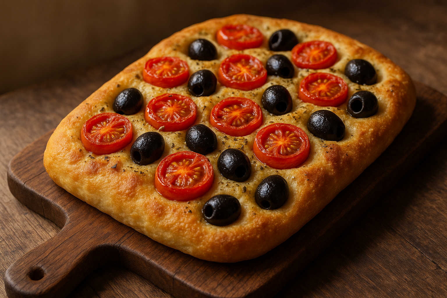Focaccia aux Tomates et aux Olives Noires