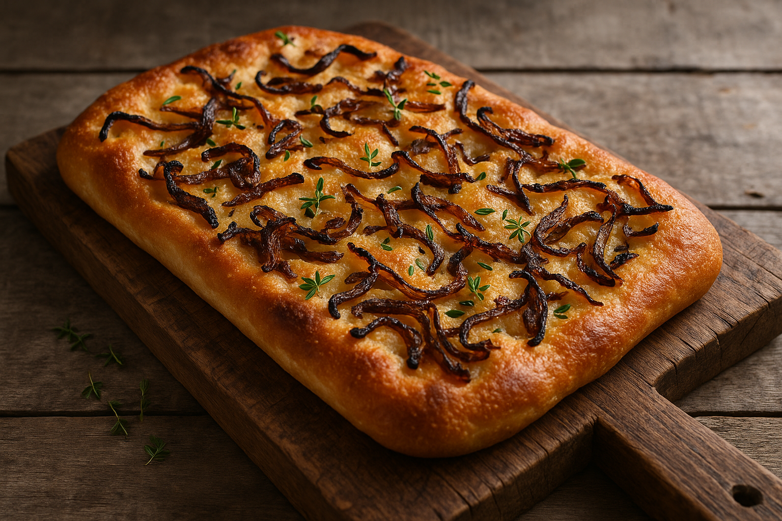 Focaccia aux oignons caramélisés et au thym