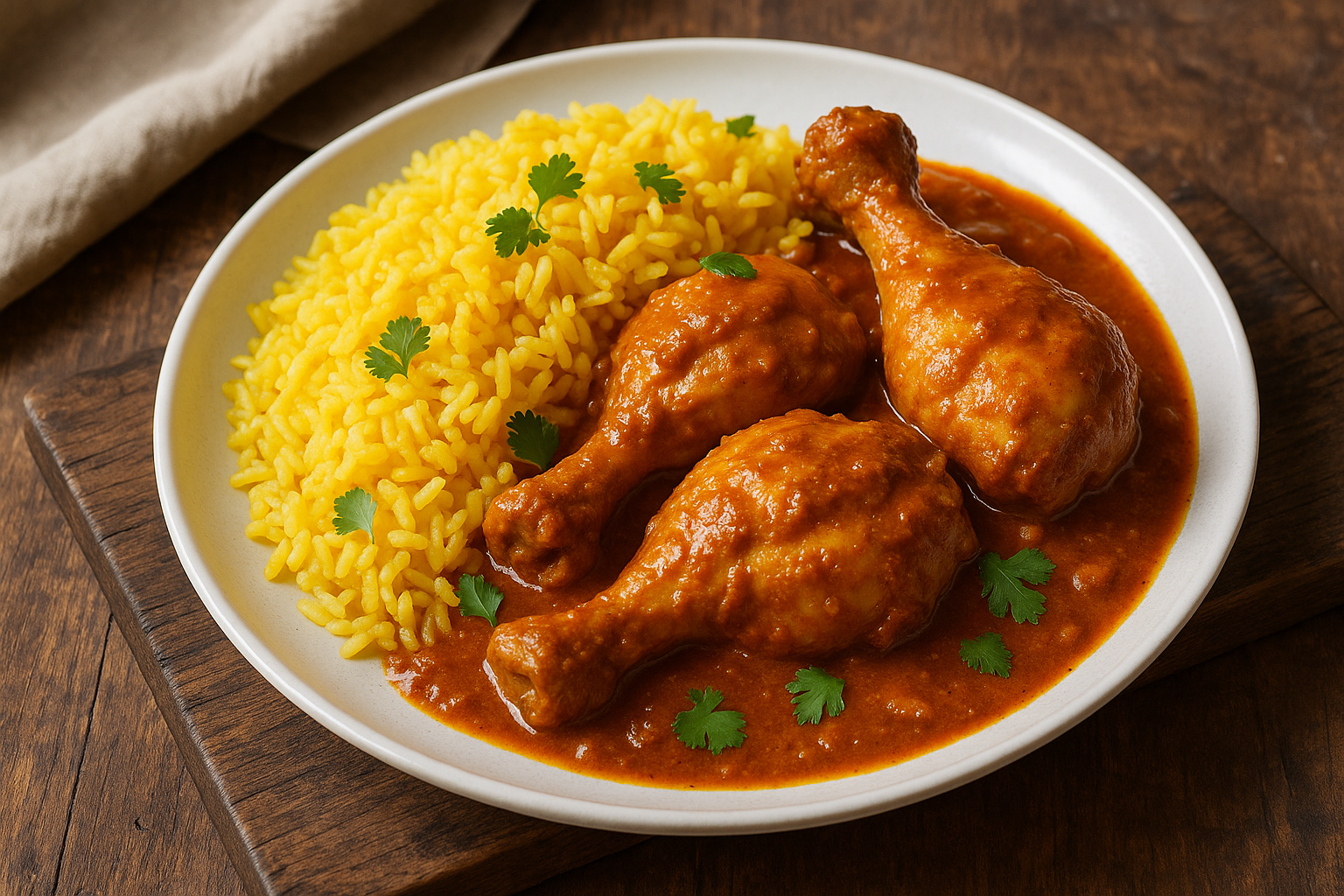 Riz jaune au curry de poulet