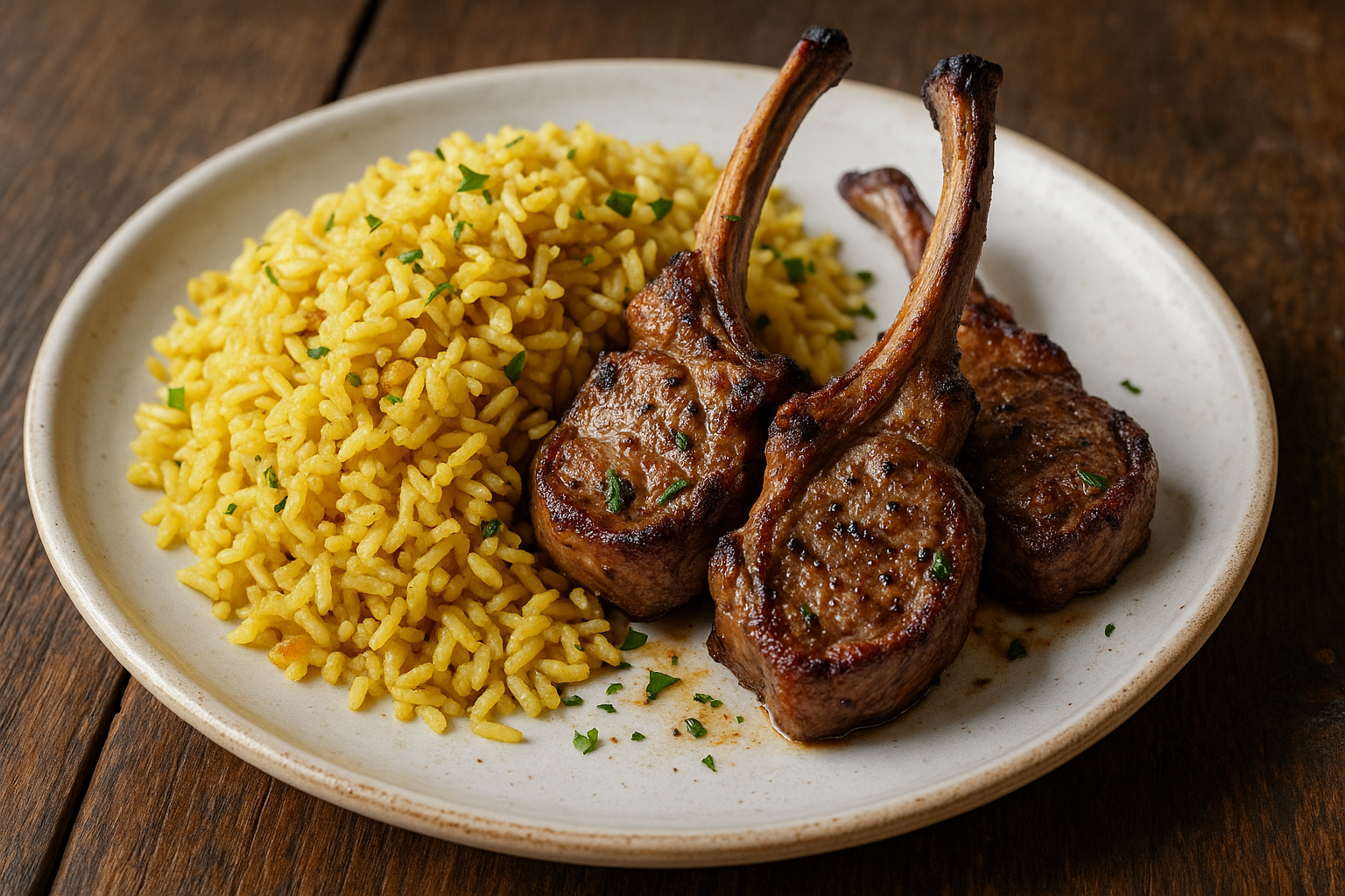 Riz jaune aux côtelettes d'agneau