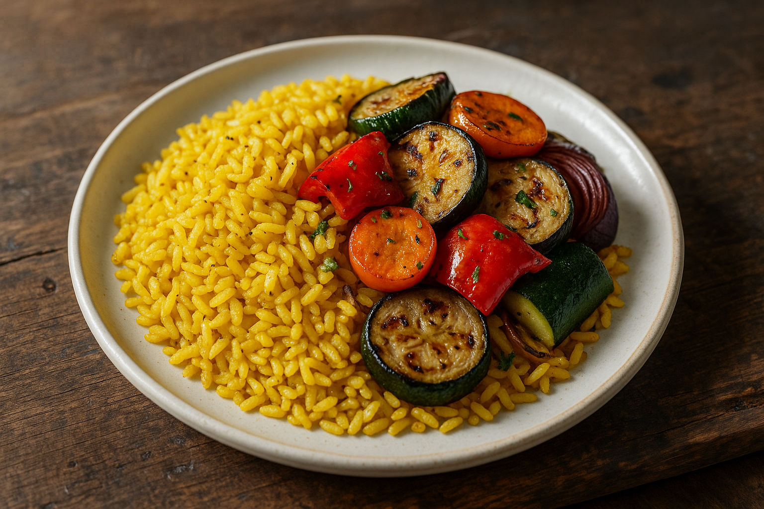 Riz jaune aux légumes grillés