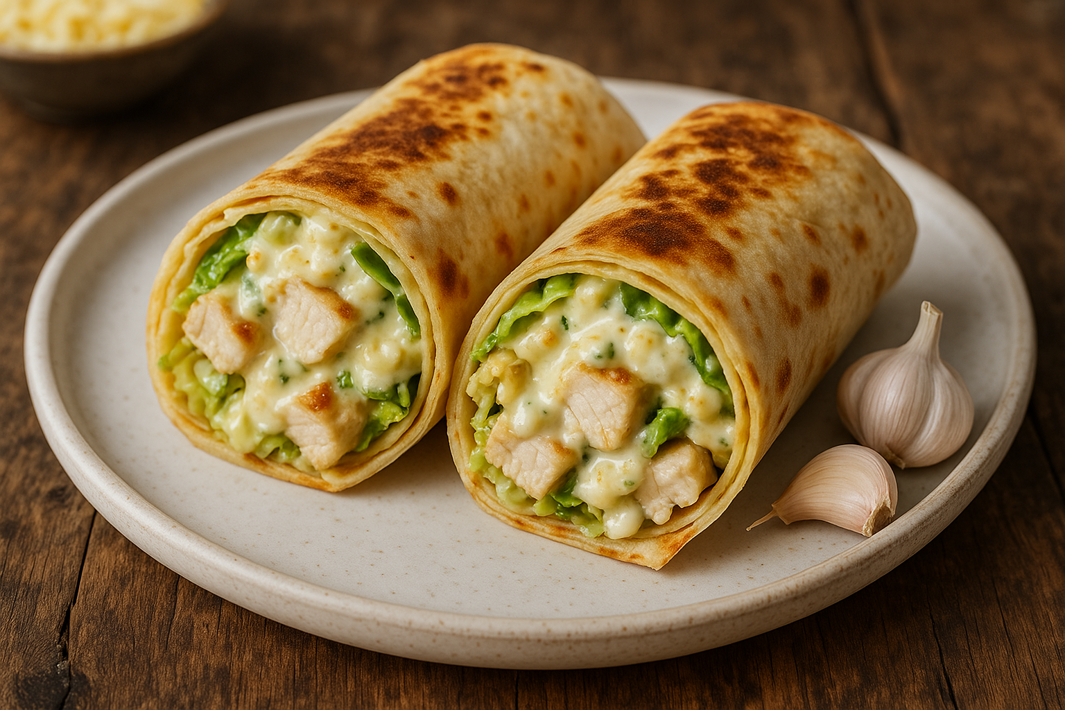 Wraps de poulet à l’ail et au fromage