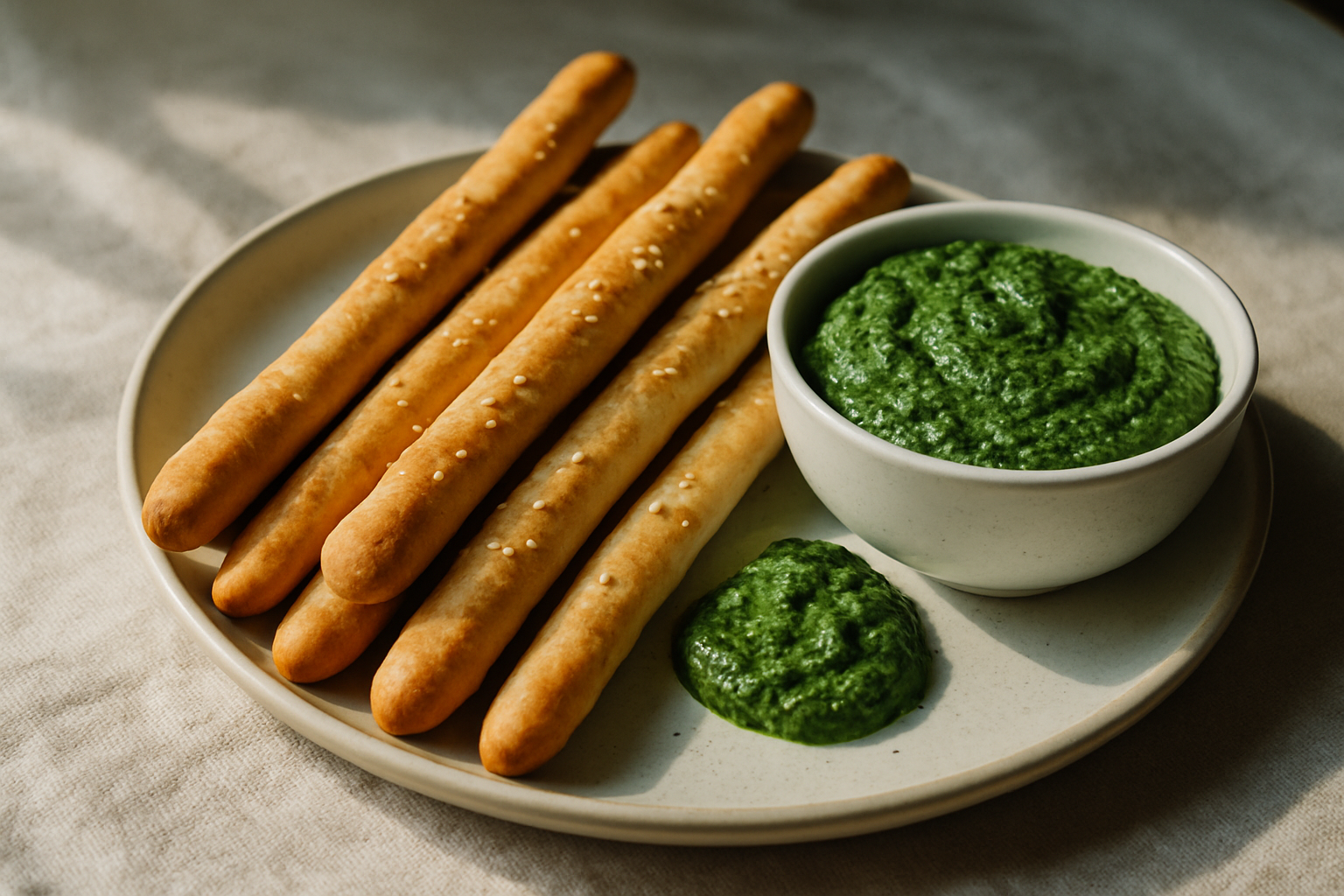 Gressins à la sauce aux épinards