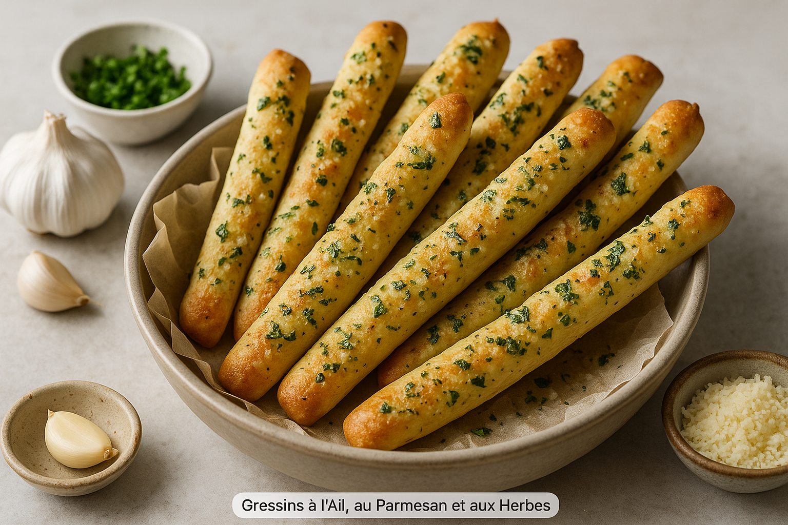 Gressins à l’Ail, au Parmesan et aux Herbes