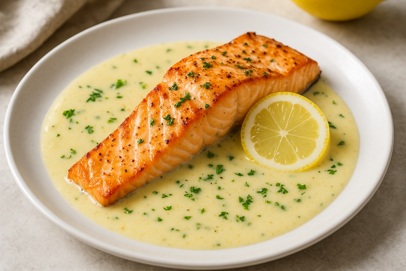 Saumon au four avec sauce crème au beurre citron