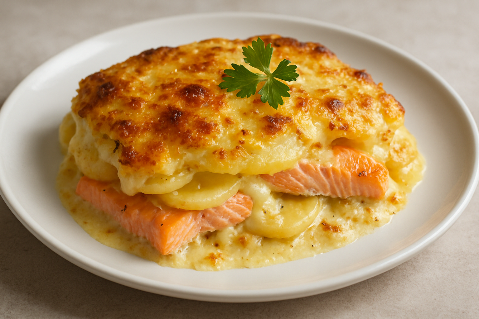 Gratin de pommes de terre et saumon