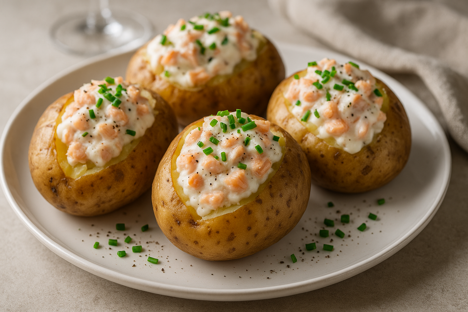 Pommes de terre farcies au saumon et à la crème