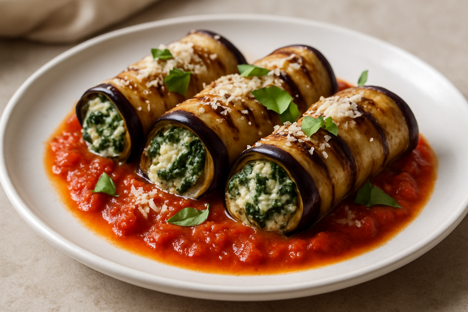 Rollatini d’aubergines aux épinards et à la ricotta (pour 4 personnes)