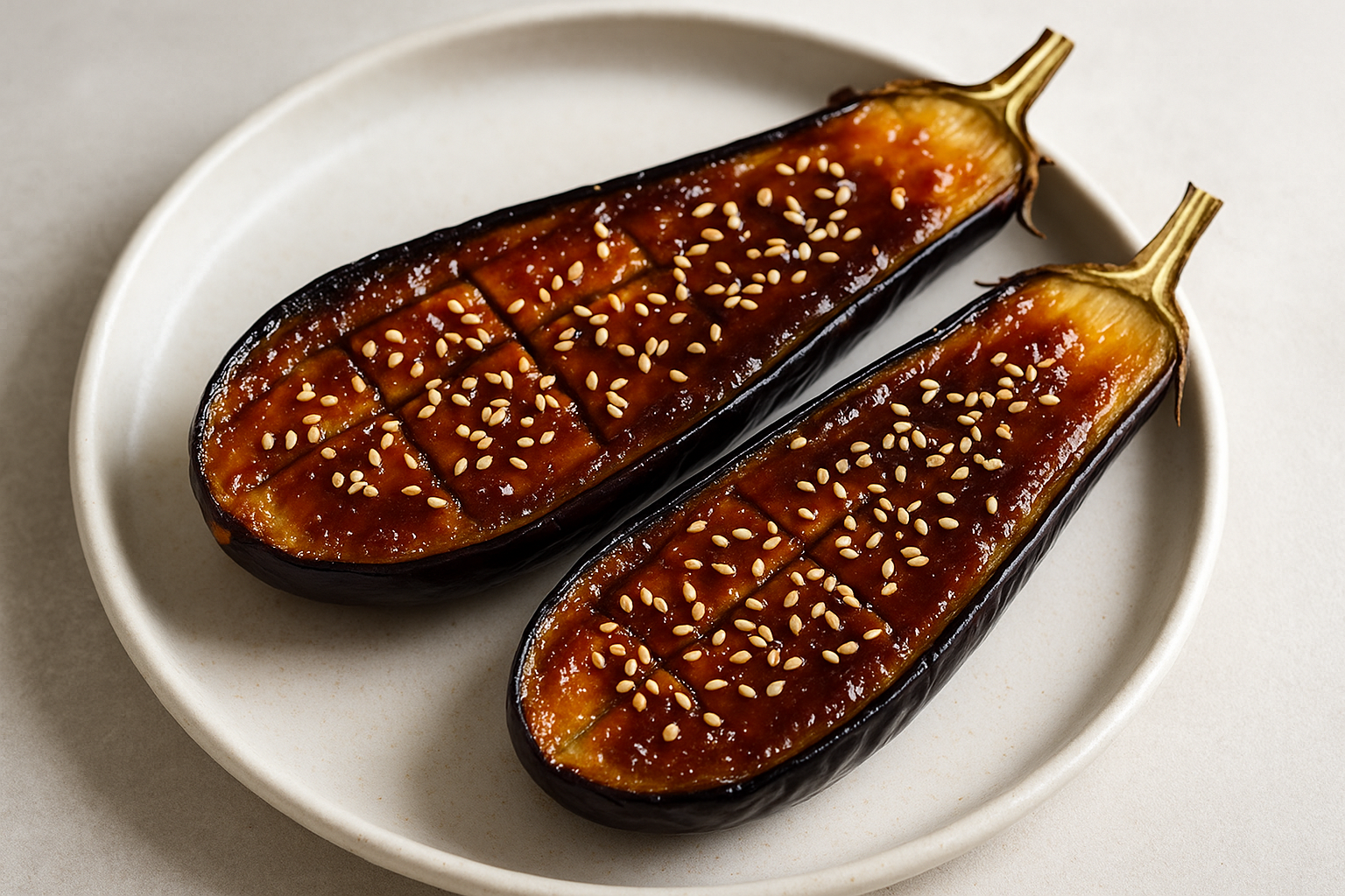 Aubergines au miso et graines de sésame
