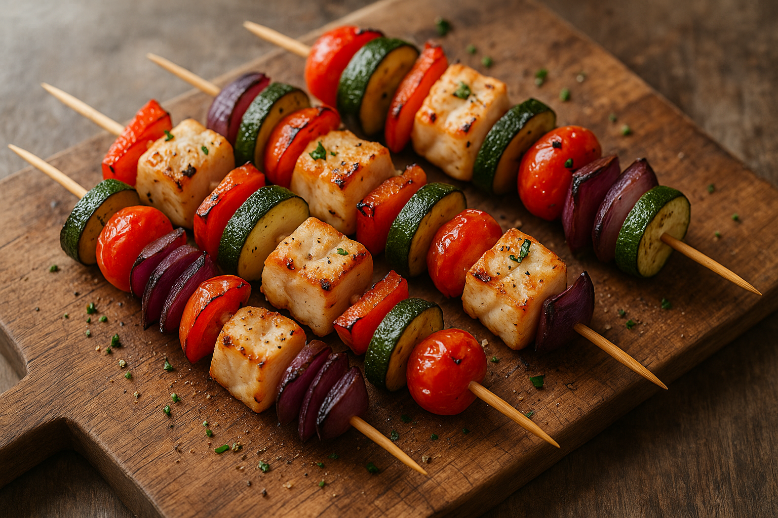 Brochettes de poisson et de légumes grillés
