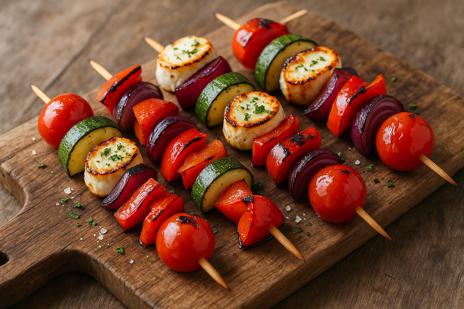 Brochettes de légumes et fromage de chèvre