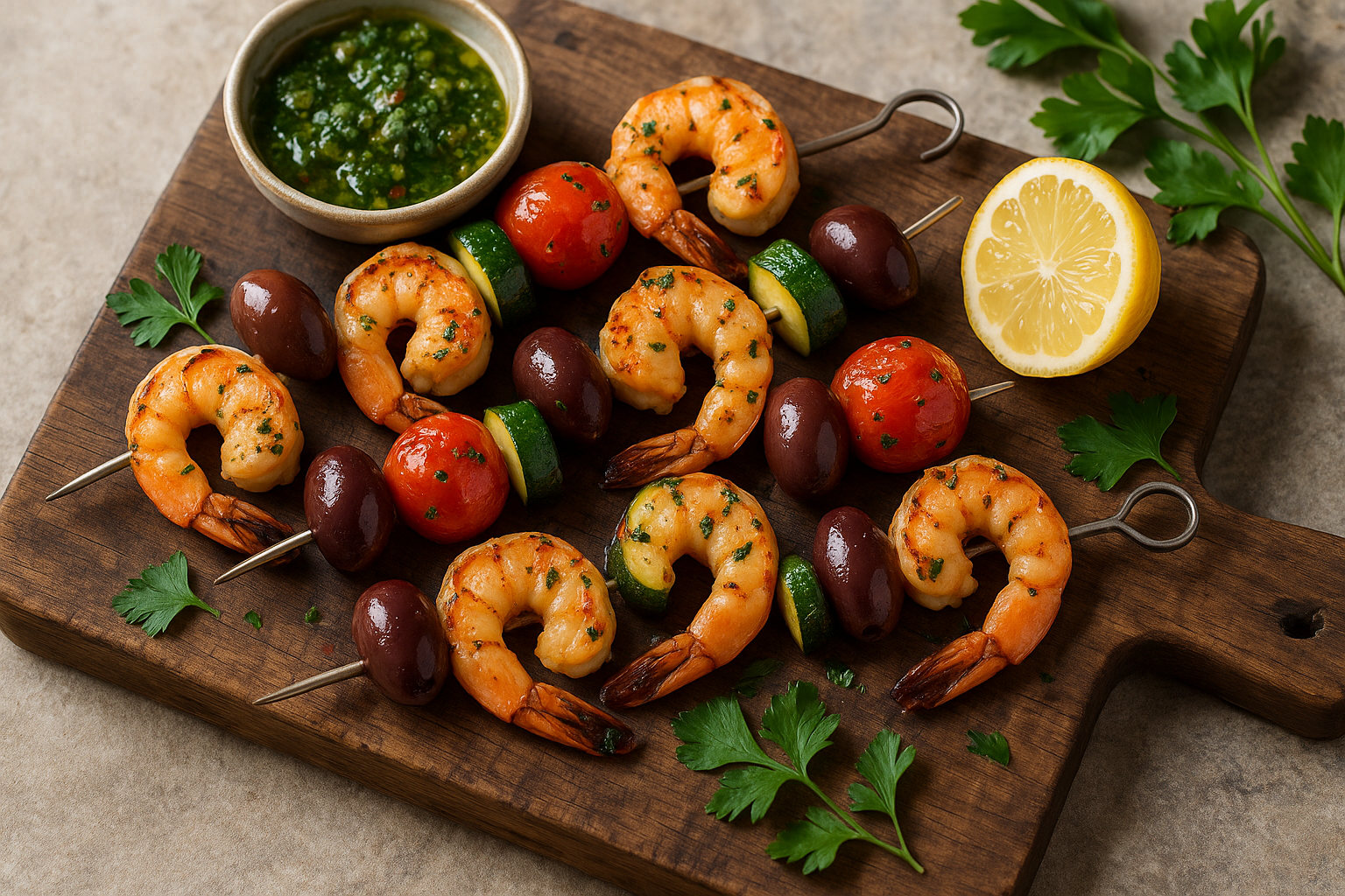Brochettes de crevettes grillées méditerranéennes