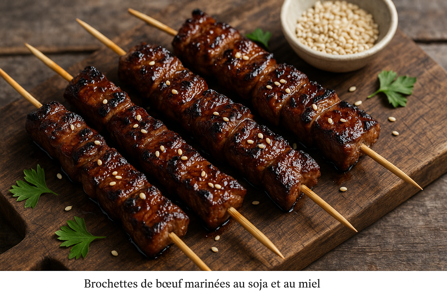 Brochettes de bœuf marinées au soja et au miel