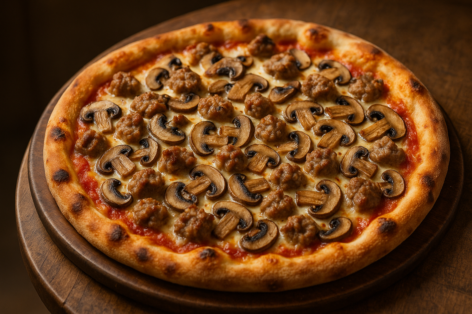 Pizza aux saucisses et champignons