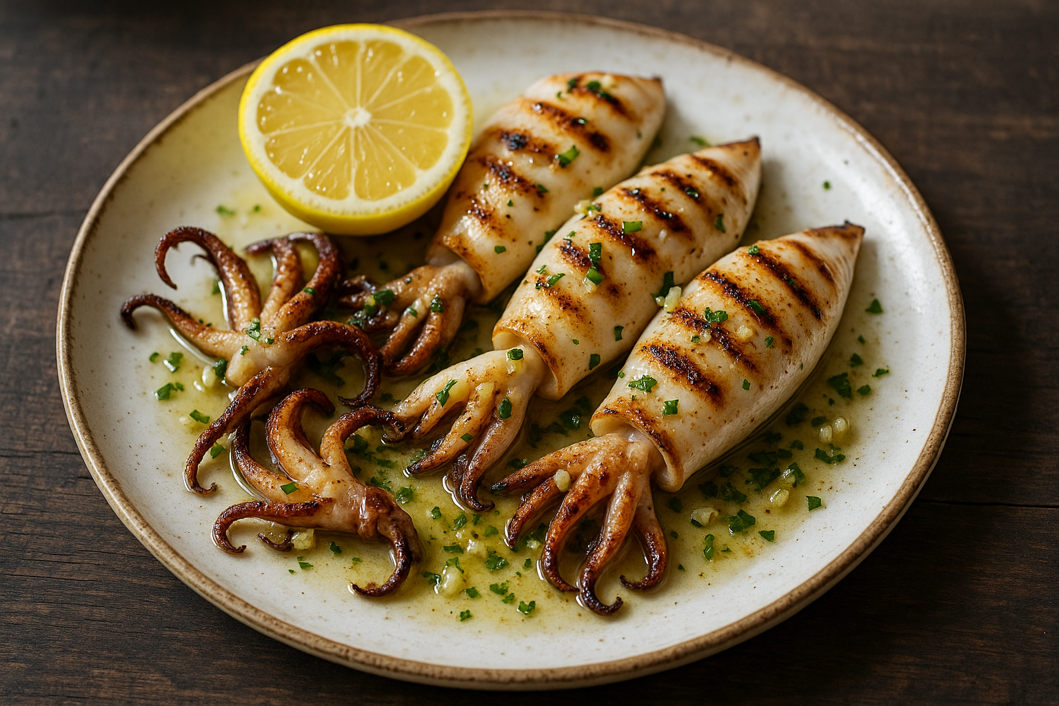 Calamars grillés au citron et à l’ail
