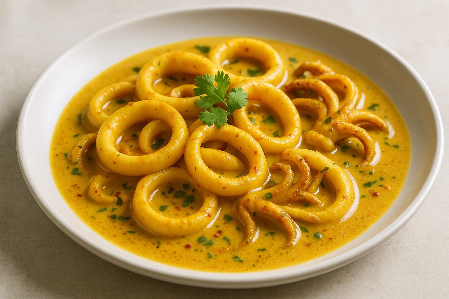 Calamars au curry et lait de coco