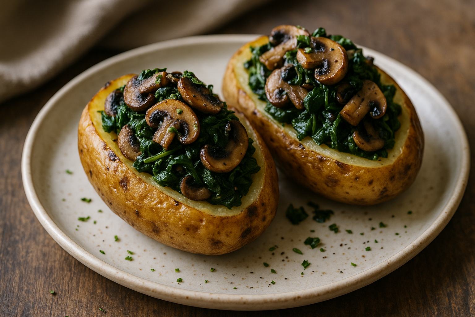 Pommes de Terre Farcies aux Champignons et aux Épinards
