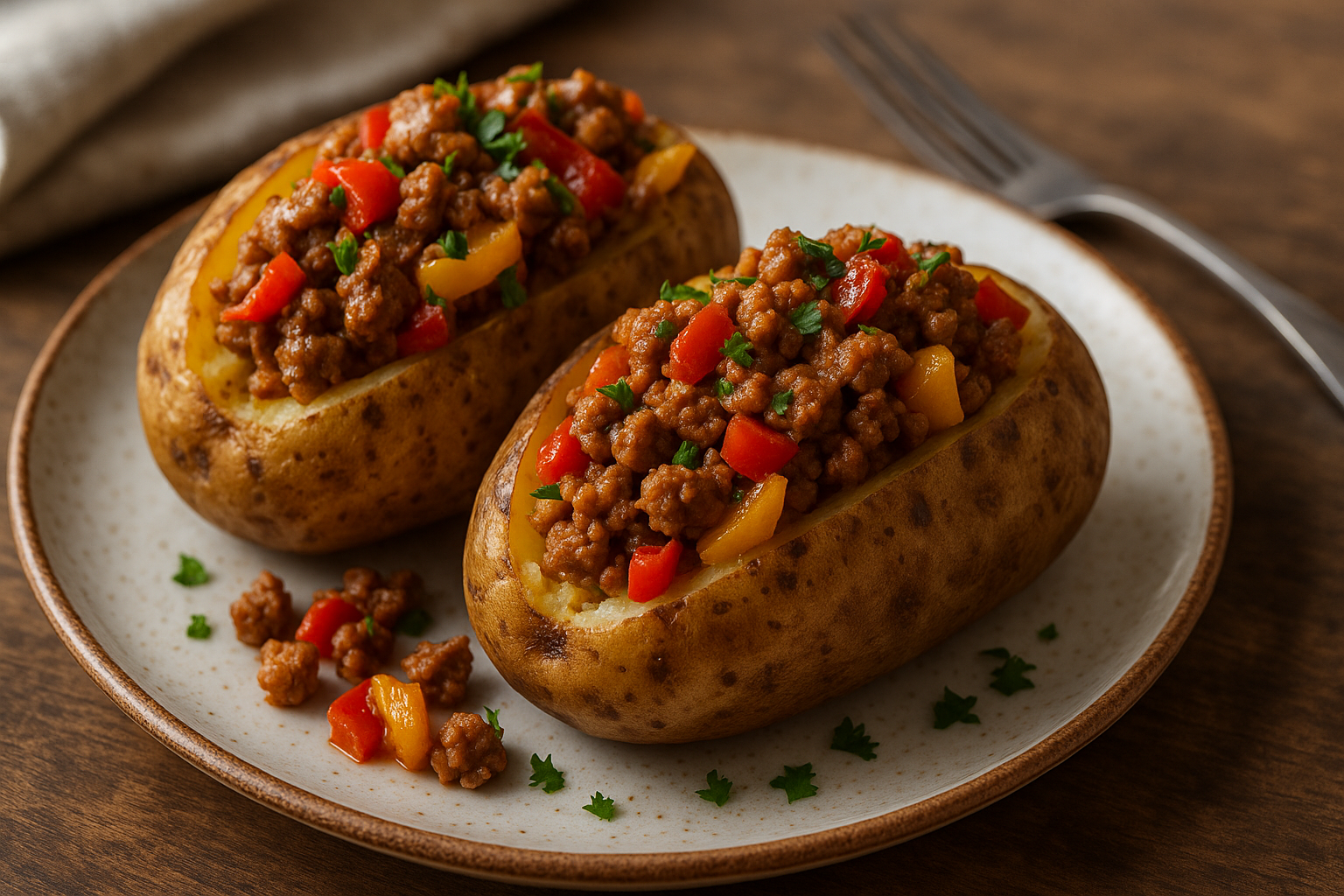 Pommes de terre farcies à la saucisse et aux poivrons