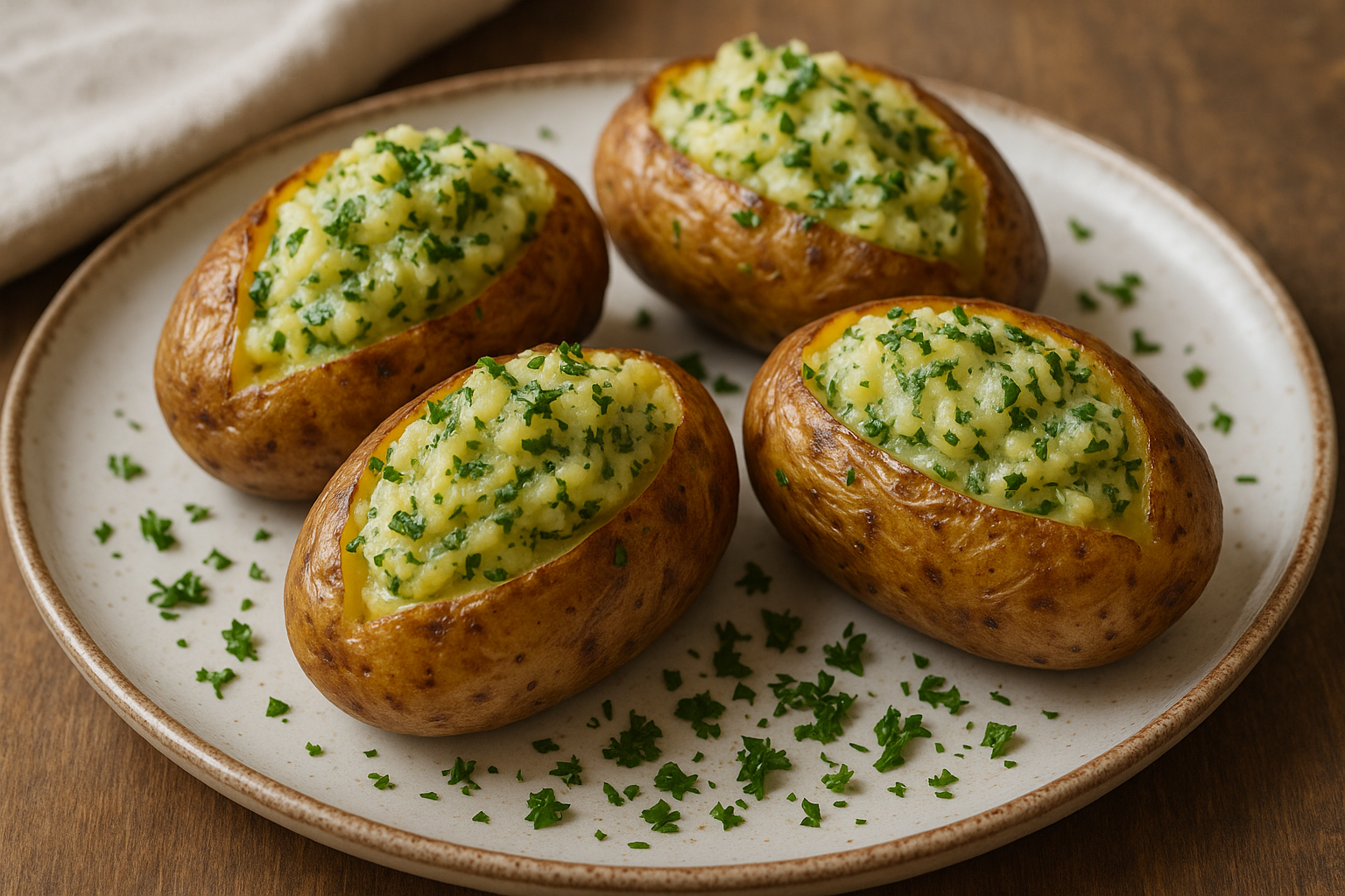 Pommes de terre farcies à l’ail et aux fines herbes