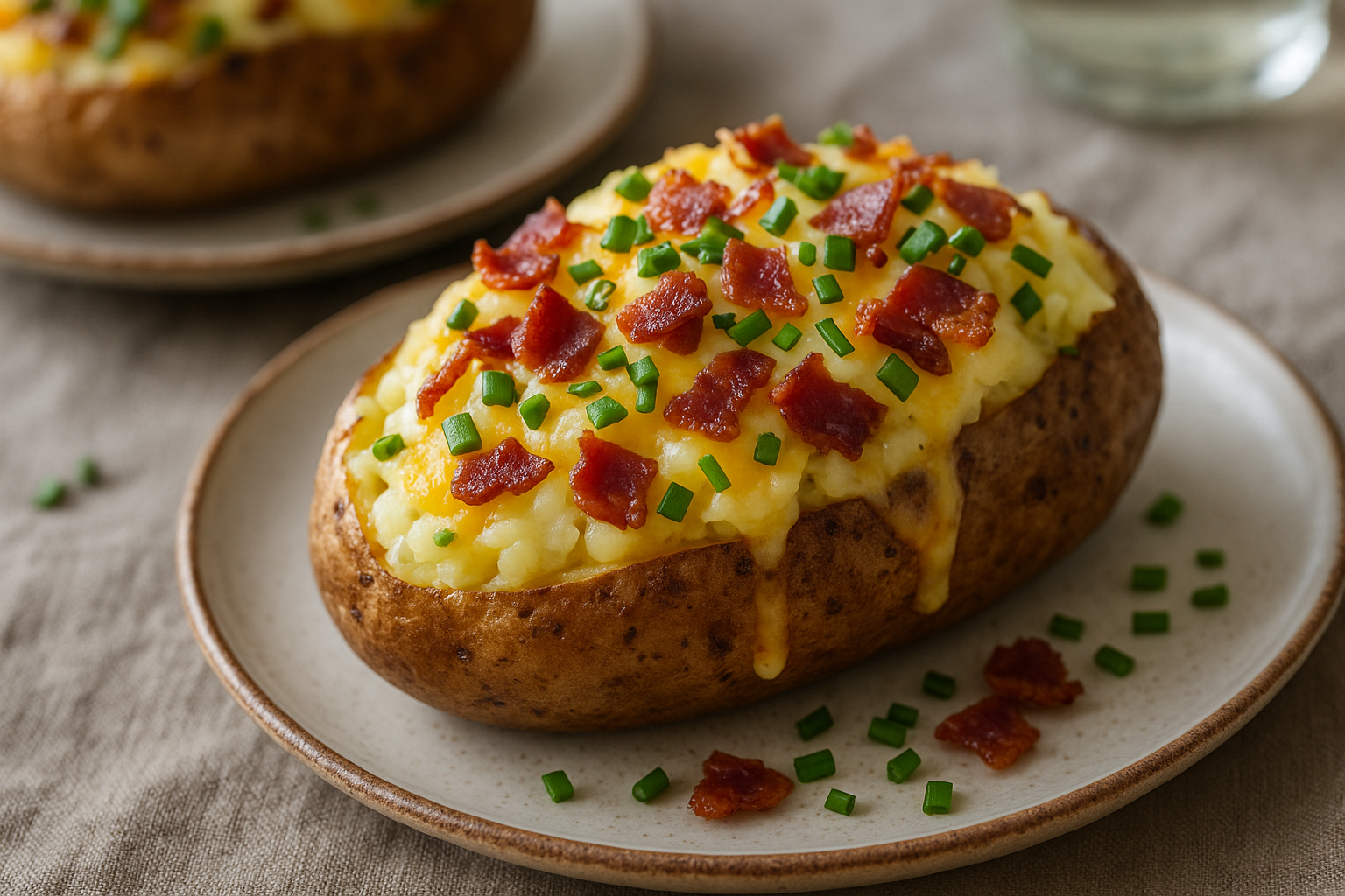 Pommes de Terre Farcies au Fromage, Bacon et Ciboulette