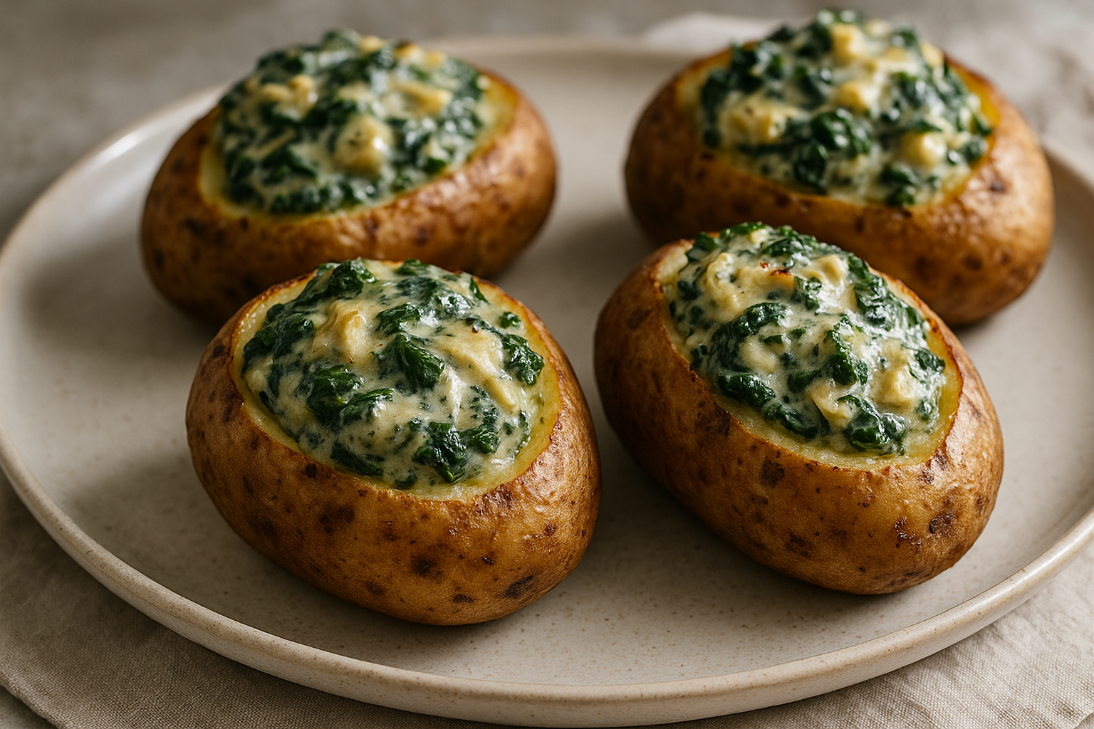 Pommes de terre farcies à la crème d’épinards et d’artichauts