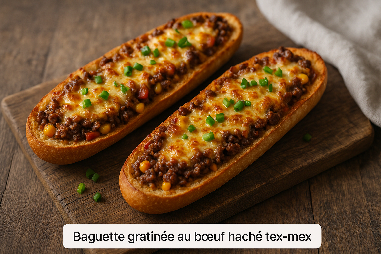 Baguette gratinée au bœuf haché tex-mex