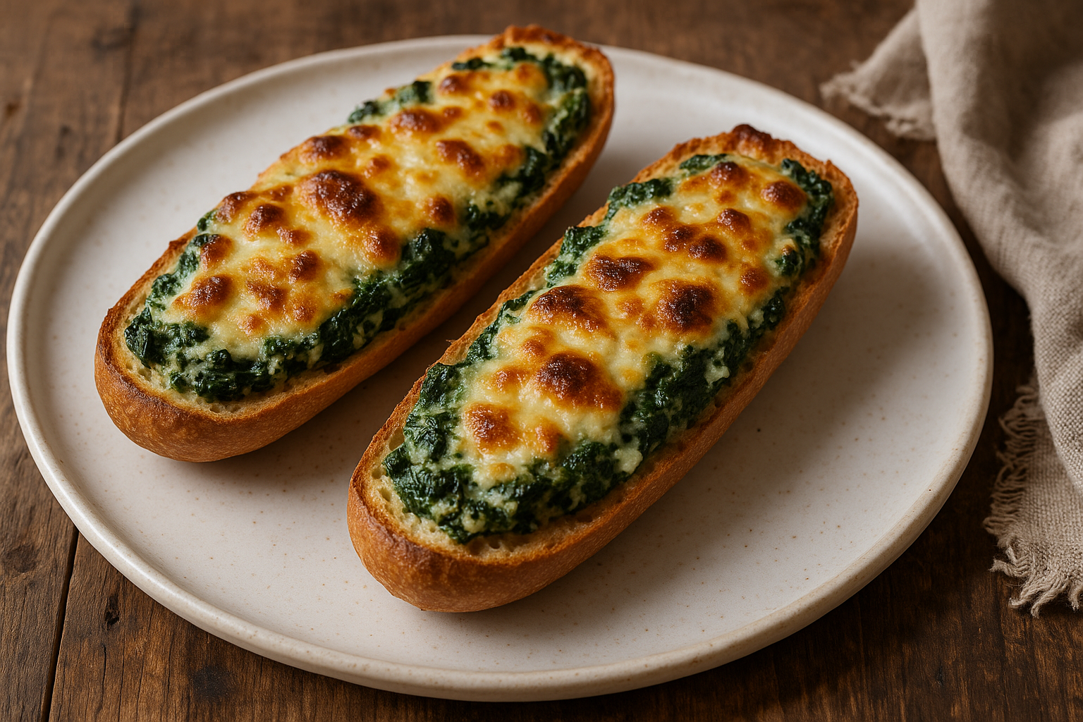 Baguette gratinée aux épinards et à la ricotta