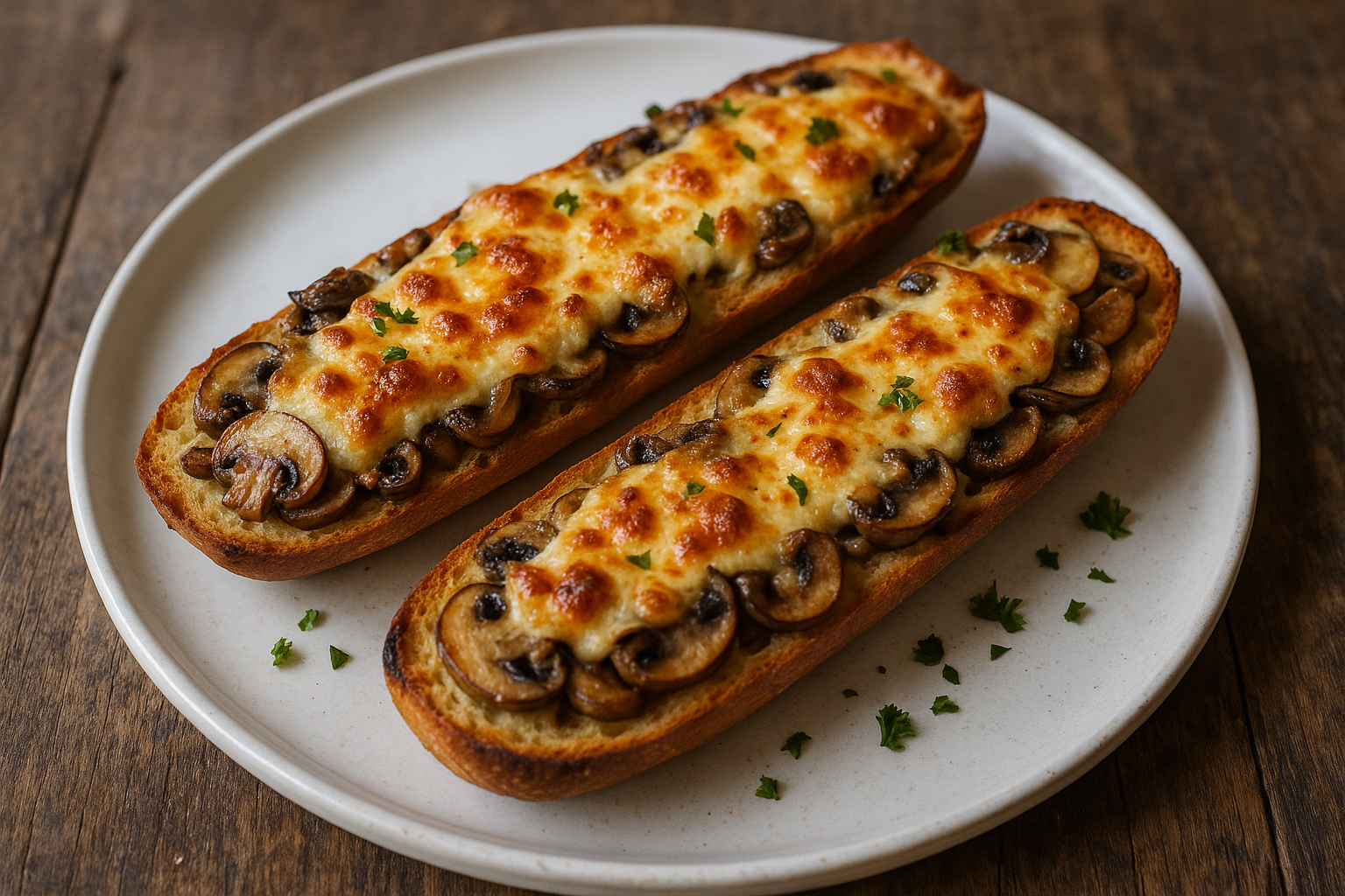 Baguette gratinée aux champignons et au chèvre